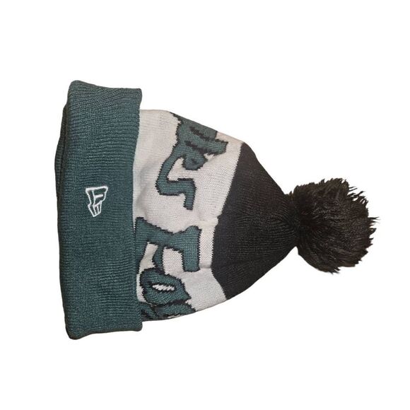 Philadelphia Eagles New Era Midnight Green Script Cuffed Knit Hat with Pom - Picture 6 of 6